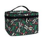 Christmas Floral Dragonfly Pattern Print Travel Makeup Bag