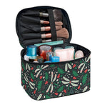 Christmas Floral Dragonfly Pattern Print Travel Makeup Bag