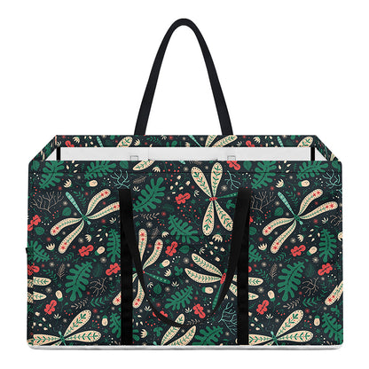 Christmas Floral Dragonfly Pattern Print Utility Tote Bag