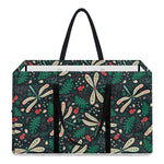 Christmas Floral Dragonfly Pattern Print Utility Tote Bag