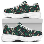 Christmas Floral Dragonfly Pattern Print White Chunky Shoes