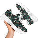Christmas Floral Dragonfly Pattern Print White Chunky Shoes