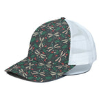 Christmas Floral Dragonfly Pattern Print White Mesh Trucker Cap