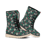 Christmas Floral Dragonfly Pattern Print Winter Boots