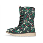 Christmas Floral Dragonfly Pattern Print Winter Boots