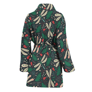 Christmas Floral Dragonfly Pattern Print Women's Bathrobe