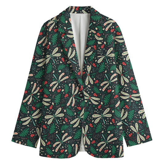 Christmas Floral Dragonfly Pattern Print Women's Blazer