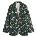 Christmas Floral Dragonfly Pattern Print Women's Blazer