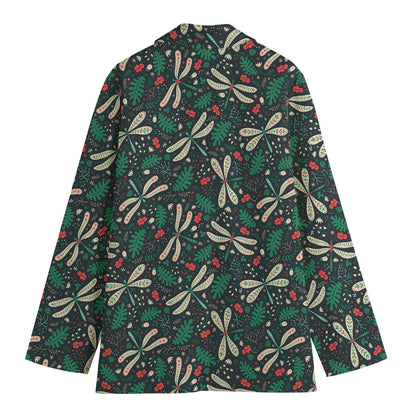 Christmas Floral Dragonfly Pattern Print Women's Blazer