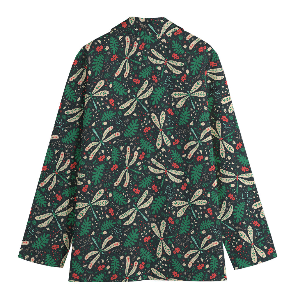 Christmas Floral Dragonfly Pattern Print Women's Cotton Blazer