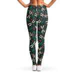 Christmas Floral Dragonfly Pattern Print Women's Leggings