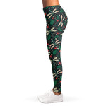 Christmas Floral Dragonfly Pattern Print Women's Leggings