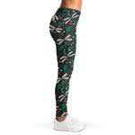 Christmas Floral Dragonfly Pattern Print Women's Leggings