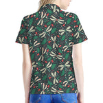 Christmas Floral Dragonfly Pattern Print Women's Polo Shirt