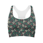 Christmas Floral Dragonfly Pattern Print Women's Sports Bra