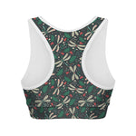 Christmas Floral Dragonfly Pattern Print Women's Sports Bra