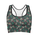 Christmas Floral Dragonfly Pattern Print Women's Sports Bra
