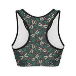 Christmas Floral Dragonfly Pattern Print Women's Sports Bra
