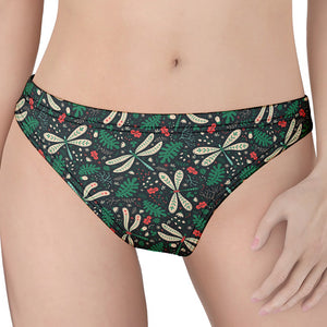 Christmas Floral Dragonfly Pattern Print Women's Thong