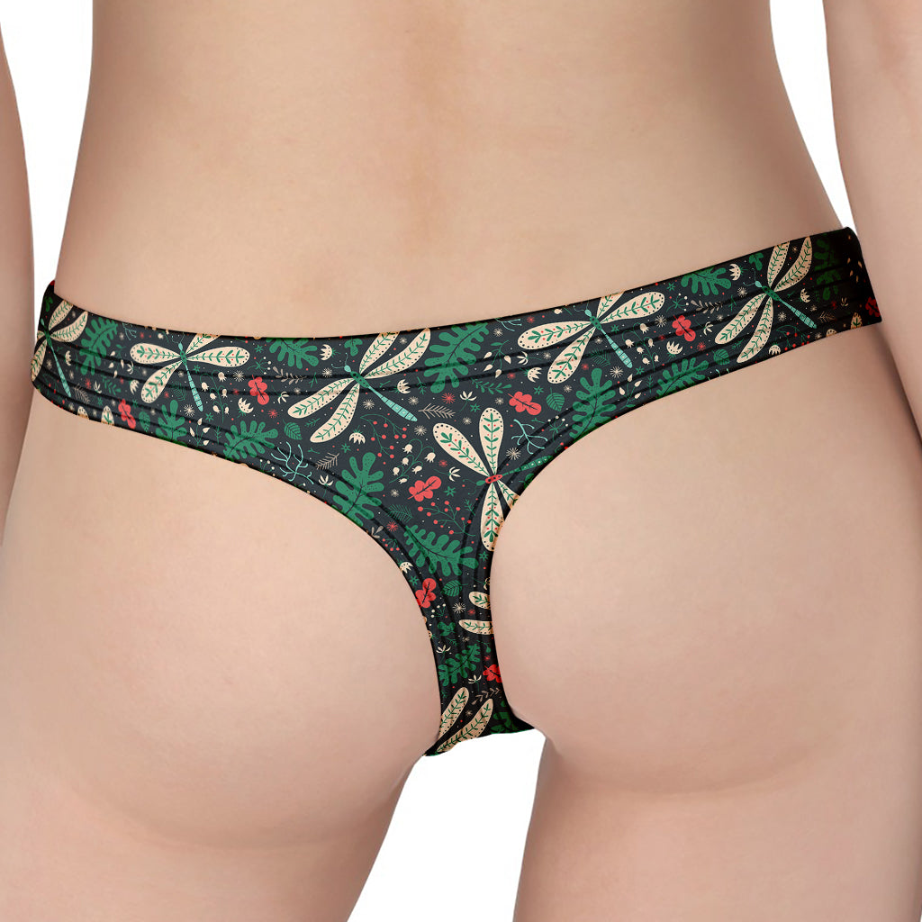 Christmas Floral Dragonfly Pattern Print Women's Thong