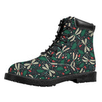 Christmas Floral Dragonfly Pattern Print Work Boots