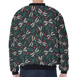 Christmas Floral Dragonfly Pattern Print Zip Sleeve Bomber Jacket