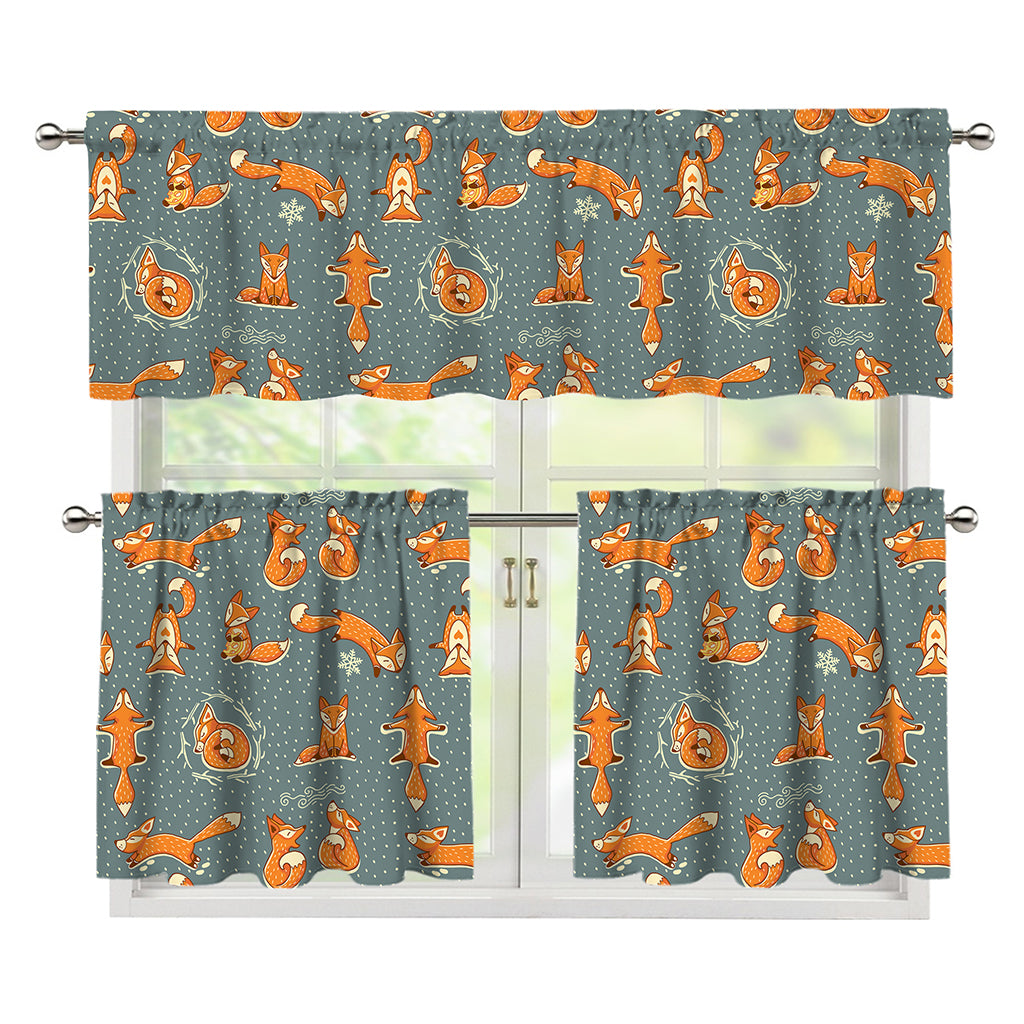 Christmas Fox Pattern Print 3 Piece Kitchen Curtains