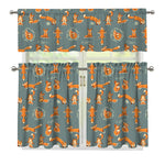 Christmas Fox Pattern Print 3 Piece Kitchen Curtains