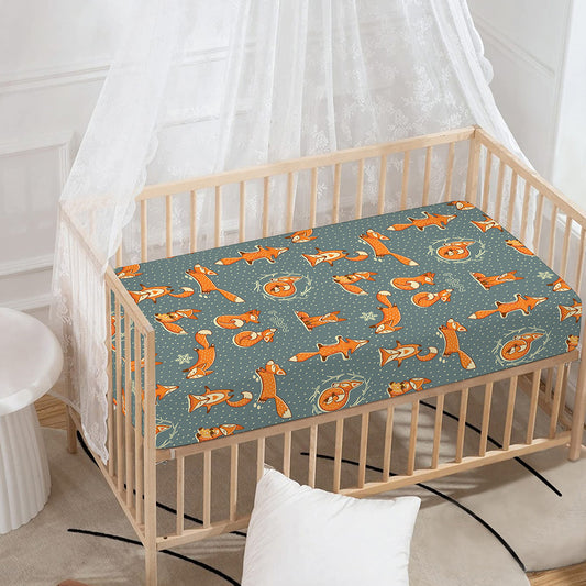 Christmas Fox Pattern Print Baby Crib Sheet