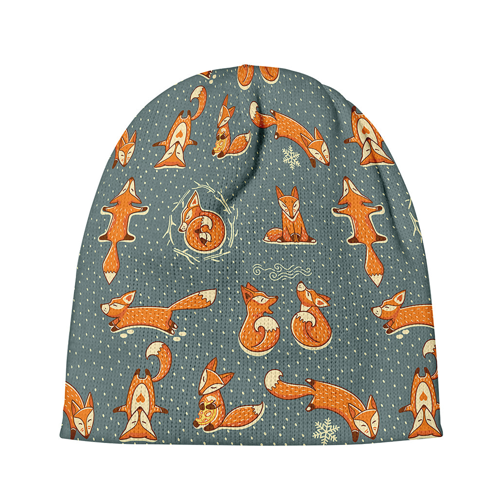Christmas Fox Pattern Print Beanie
