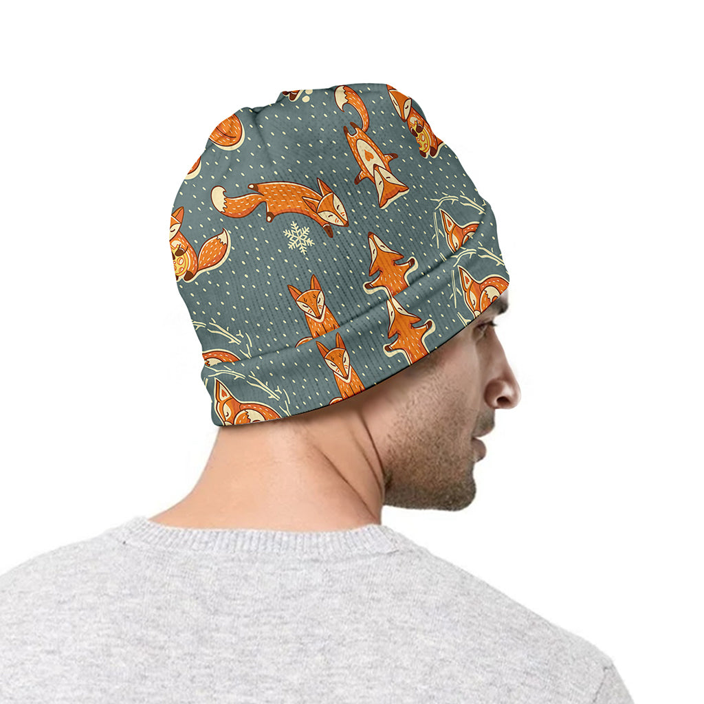 Christmas Fox Pattern Print Beanie