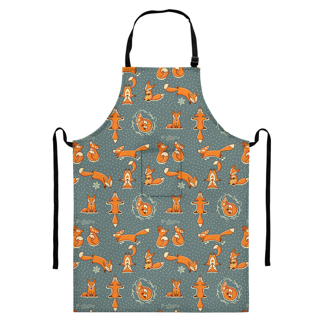 Christmas Fox Pattern Print Bib Apron With Pocket