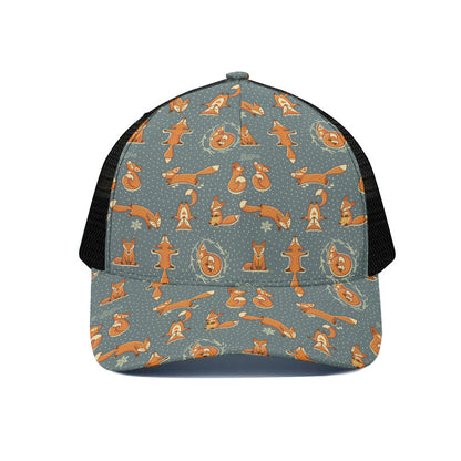 Christmas Fox Pattern Print Black Mesh Trucker Cap