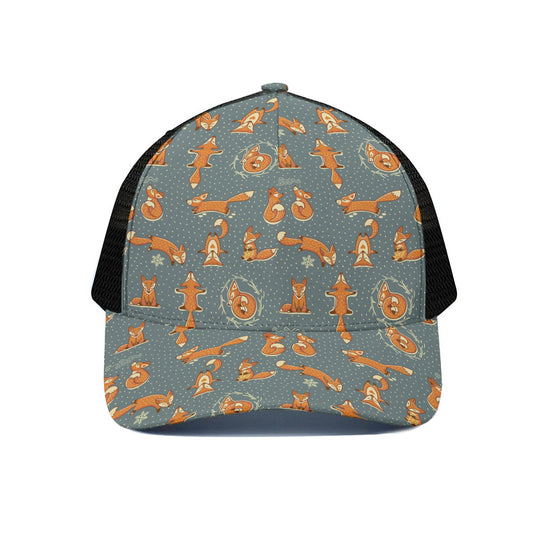Christmas Fox Pattern Print Black Mesh Trucker Cap