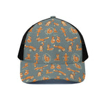 Christmas Fox Pattern Print Black Mesh Trucker Cap