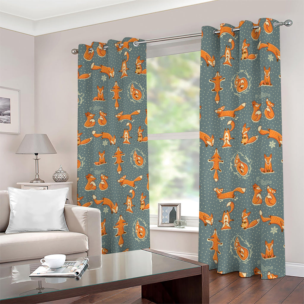 Christmas Fox Pattern Print Blackout Grommet Curtains