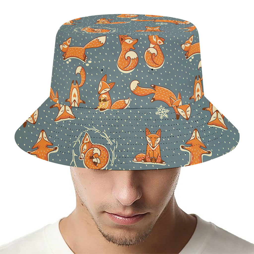 Christmas Fox Pattern Print Bucket Hat