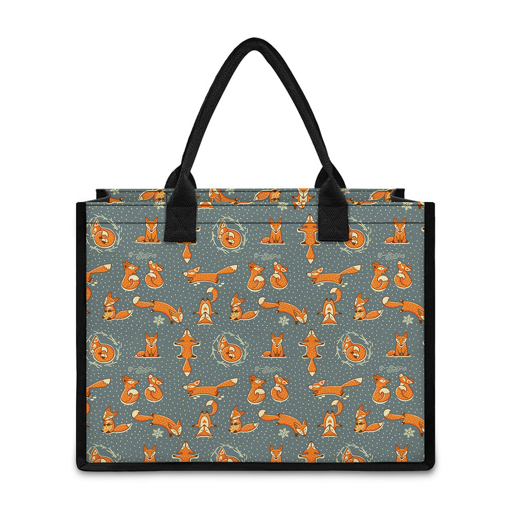 Christmas Fox Pattern Print Canvas Tote Bag
