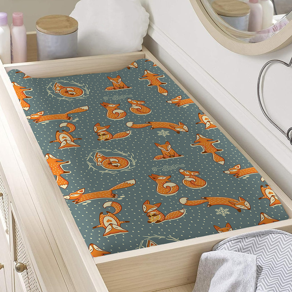 Christmas Fox Pattern Print Changing Pad Cover