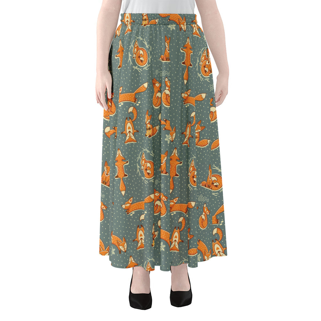 Christmas Fox Pattern Print Chiffon Maxi Skirt