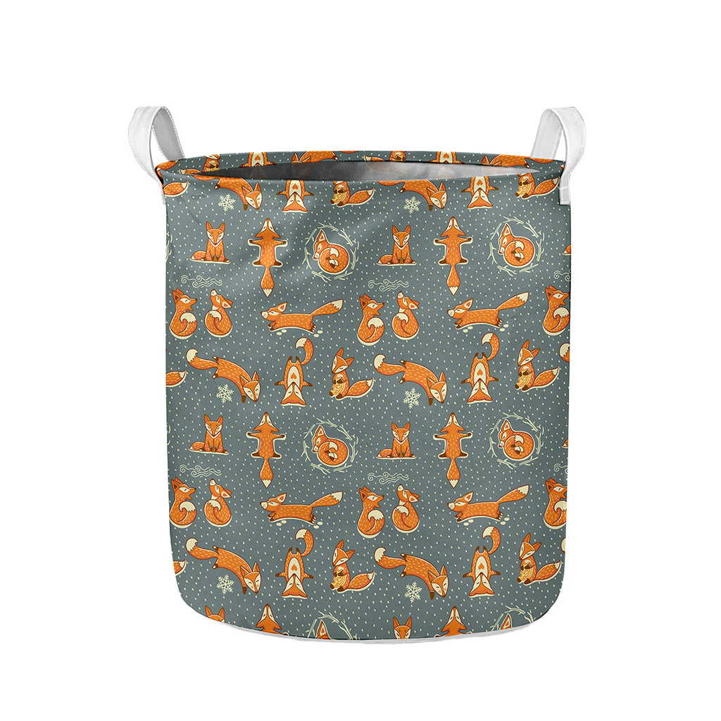 Christmas Fox Pattern Print Collapsible Laundry Basket