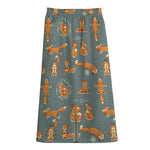 Christmas Fox Pattern Print Cotton Front Slit Maxi Skirt