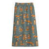 Christmas Fox Pattern Print Cotton Front Slit Maxi Skirt