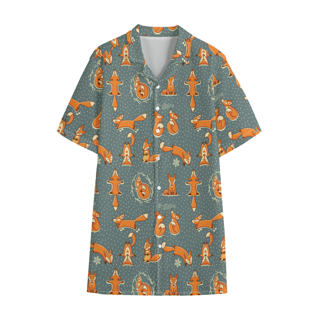 Christmas Fox Pattern Print Cotton Hawaiian Shirt