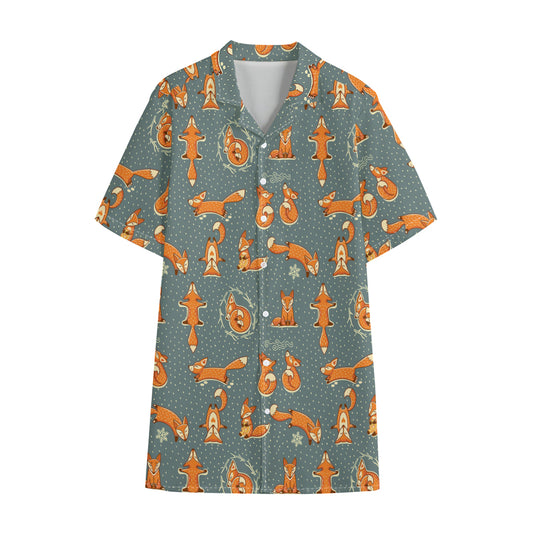 Christmas Fox Pattern Print Cotton Hawaiian Shirt