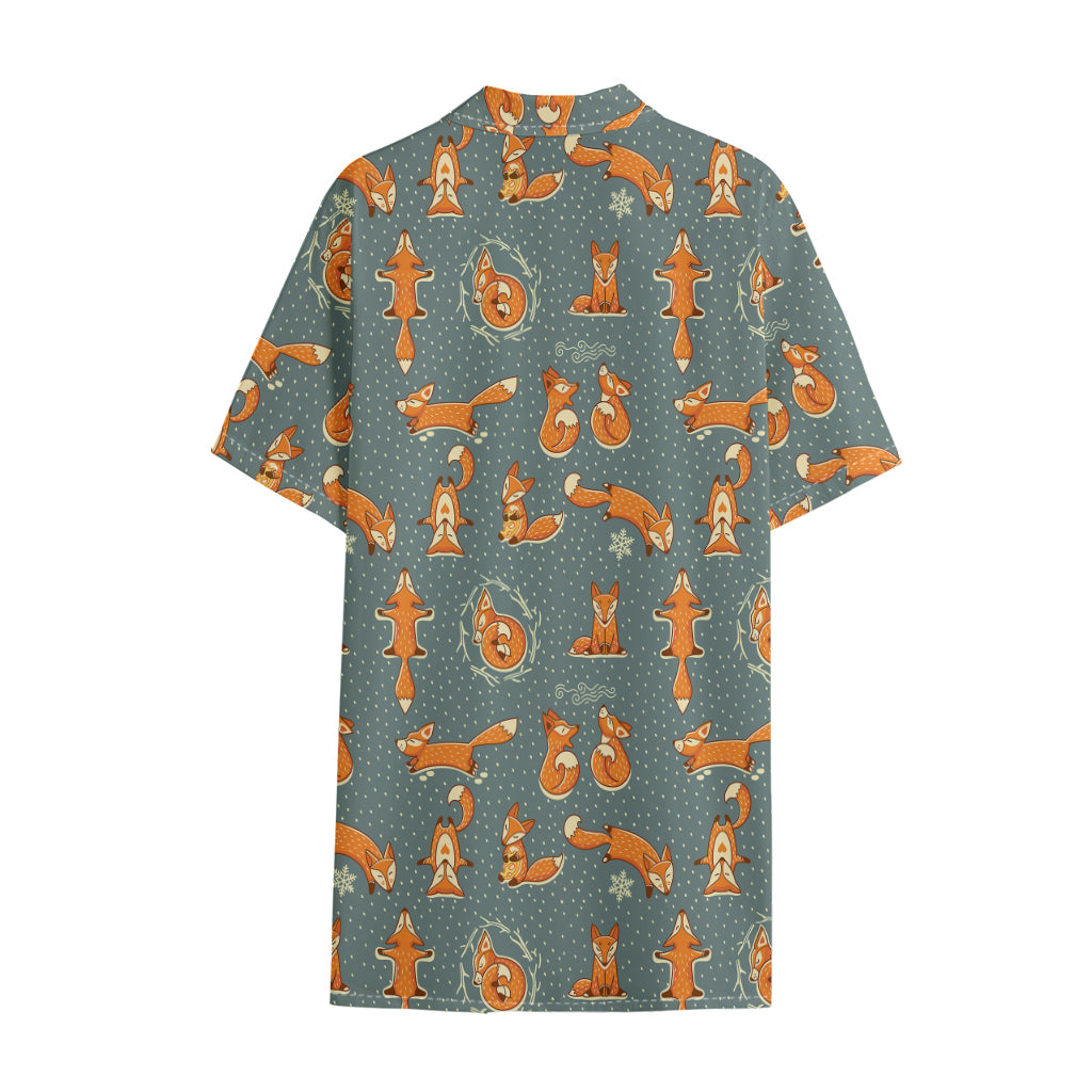 Christmas Fox Pattern Print Cotton Hawaiian Shirt