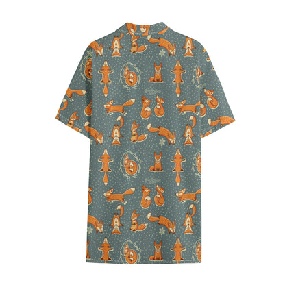 Christmas Fox Pattern Print Cotton Hawaiian Shirt