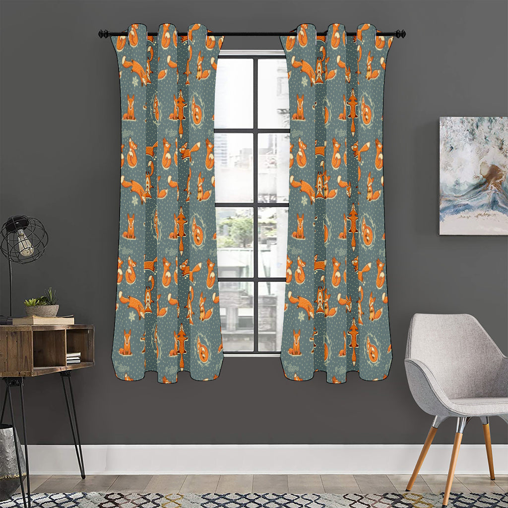 Christmas Fox Pattern Print Curtain