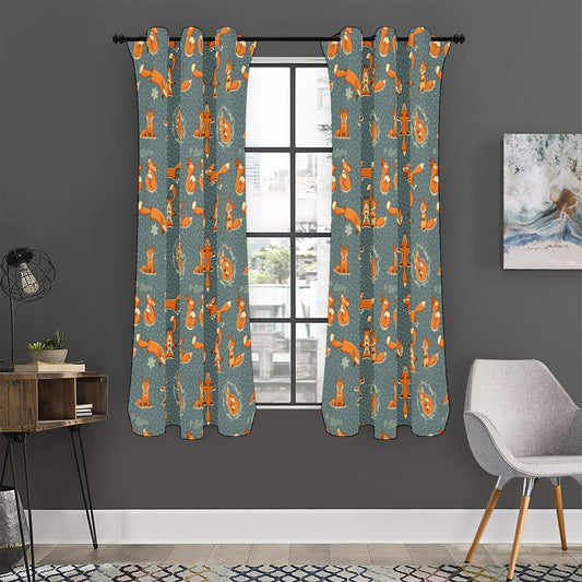 Christmas Fox Pattern Print Curtain