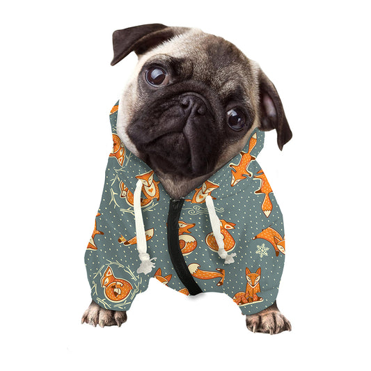 Christmas Fox Pattern Print Dog Zip Up Hoodie